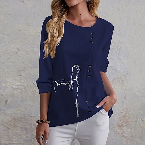 Women's T shirt Tee Cat Holiday Weekend Cat Painting T shirt Tee Long Sleeve Button Print Round Neck Basic Blue Navy Blue S / 3D Print
Women's T shirt Tee Cat Holiday Weekend Cat Painting T shirt Tee Long Sleeve Button Print Round Neck Basic Blue Navy Blue S / 3D Print