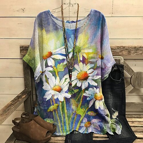 Women's Shirt Floral Daily Weekend Floral Shirt Short Sleeve Flowing tunic Print Round Neck Casual Streetwear Yellow S / 3D Print
Women's Shirt Floral Daily Weekend Floral Shirt Short Sleeve Flowing tunic Print Round Neck Casual Streetwear Yellow S / 3D Print