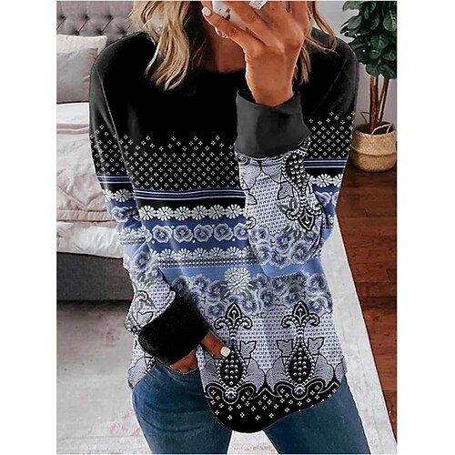 Women's Sweatshirt Sportswear Ethnic Casual Patchwork Print Black Flower Loose Casual Round Neck Long Sleeve S M L XL XXL 3XL / 3D Print
Women's Sweatshirt Sportswear Ethnic Casual Patchwork Print Black Flower Loose Casual Round Neck Long Sleeve S M L XL XXL 3XL / 3D Print