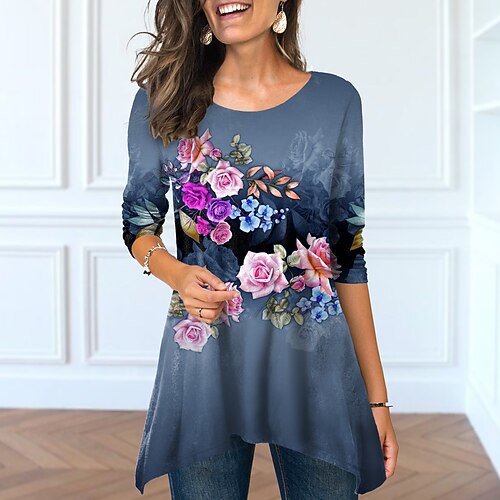 Women's T shirt Tee Floral Casual Holiday Weekend Floral Painting T shirt Tee Long Sleeve Flowing tunic Print Round Neck Basic Green Blue Gray S / 3D Print
Women's T shirt Tee Floral Casual Holiday Weekend Floral Painting T shirt Tee Long Sleeve Flowing tunic Print Round Neck Basic Green Blue Gray S / 3D Print