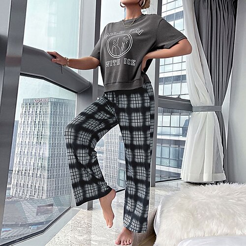 Women's Loungewear Sets Nighty 2 Pieces Letter Grid / Plaid Comfort Home Daily Polyester Crew Neck Short Sleeve Pant Spring Summer Dark Gray
Women's Loungewear Sets Nighty 2 Pieces Letter Grid / Plaid Comfort Home Daily Polyester Crew Neck Short Sleeve Pant Spring Summer Dark Gray