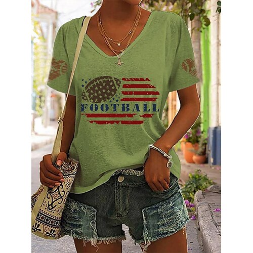Women's T shirt Tee Football Is My Favorite Season American Flag Casual Weekend Painting T shirt Tee Short Sleeve Print V Neck Basic Green White Black S
Women's T shirt Tee Football Is My Favorite Season American Flag Casual Weekend Painting T shirt Tee Short Sleeve Print V Neck Basic Green White Black S