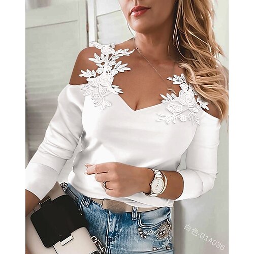 Women's T shirt Tee White Black Plain Lace Patchwork Long Sleeve Casual Weekend Basic V Neck Regular S
Women's T shirt Tee White Black Plain Lace Patchwork Long Sleeve Casual Weekend Basic V Neck Regular S