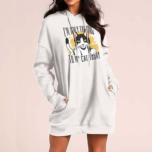 Women's Hoodie Dress Streetwear Long Pocket Print White Cat Text Daily Hooded Long Sleeve S M L XL XXL
Women's Hoodie Dress Streetwear Long Pocket Print White Cat Text Daily Hooded Long Sleeve S M L XL XXL