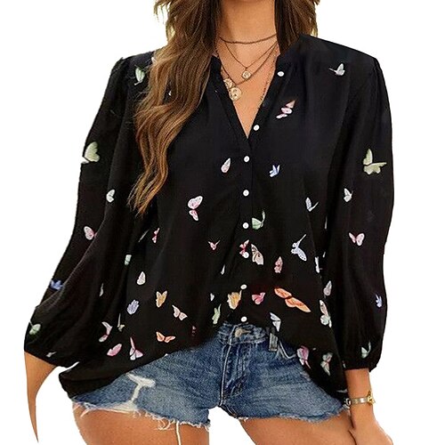 Women's Plus Size Tops Blouse Shirt Butterfly Animal Button Print 3/4 Length Sleeve Standing Collar Streetwear Daily Vacation Polyester Fall Spring Green Black
Women's Plus Size Tops Blouse Shirt Butterfly Animal Button Print 3/4 Length Sleeve Standing Collar Streetwear Daily Vacation Polyester Fall Spring Green Black