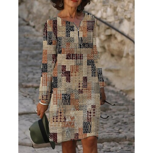 Women's Casual Dress Knee Length Dress Light Brown Camel Brown Long Sleeve Geometric Zipper Print Fall Winter Crew Neck Casual 2022 S M L XL 2XL 3XL 4XL 5XL 6XL / 3D Print
Women's Casual Dress Knee Length Dress Light Brown Camel Brown Long Sleeve Geometric Zipper Print Fall Winter Crew Neck Casual 2022 S M L XL 2XL 3XL 4XL 5XL 6XL / 3D Print