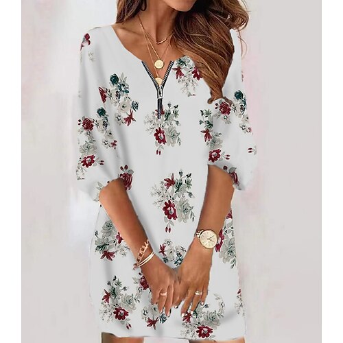 Women's Shift Dress Casual Dress Knee Length Dress White Long Sleeve Floral Zipper Print Fall Winter Crew Neck Casual 2022 S M L XL 2XL 3XL 4XL 5XL 6XL / 3D Print
Women's Shift Dress Casual Dress Knee Length Dress White Long Sleeve Floral Zipper Print Fall Winter Crew Neck Casual 2022 S M L XL 2XL 3XL 4XL 5XL 6XL / 3D Print