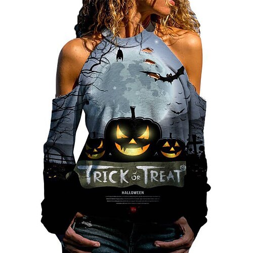 Women's T shirt Tee Pumpkin Casual Weekend T shirt Tee Long Sleeve Cut Out Cold Shoulder Print Round Neck Basic Halloween Black Blue Yellow S
Women's T shirt Tee Pumpkin Casual Weekend T shirt Tee Long Sleeve Cut Out Cold Shoulder Print Round Neck Basic Halloween Black Blue Yellow S