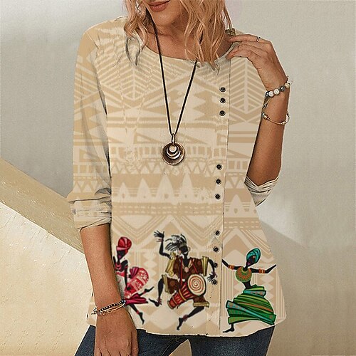 Women's T shirt Tee Graphic Geometric Daily Weekend Geometric Painting T shirt Tee Long Sleeve Button Print Round Neck Basic Ethnic Khaki S / 3D Print
Women's T shirt Tee Graphic Geometric Daily Weekend Geometric Painting T shirt Tee Long Sleeve Button Print Round Neck Basic Ethnic Khaki S / 3D Print