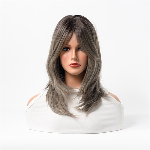 

Synthetic Wigs Highlights Eight-character Bangs Gradient Color Medium and Long Curly Hair Wigs Female Wigs Chemical Fiber High Temperature Silk Full Head