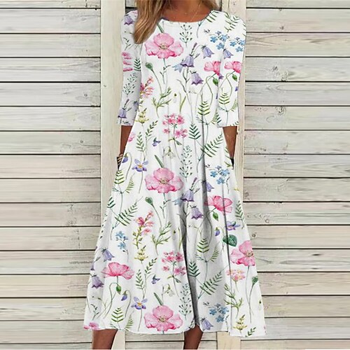 Women's Casual Dress Shift Dress Midi Dress White 3/4 Length Sleeve Floral Ruched Print Fall Spring Round Neck Casual Vacation 2022 S M L XL XXL 3XL
Women's Casual Dress Shift Dress Midi Dress White 3/4 Length Sleeve Floral Ruched Print Fall Spring Round Neck Casual Vacation 2022 S M L XL XXL 3XL