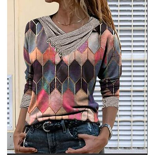Women's Blouse Shirt Green Blue Purple Geometric Button Print Long Sleeve Casual Weekend Basic V Neck Regular Geometric Painting S / 3D Print
Women's Blouse Shirt Green Blue Purple Geometric Button Print Long Sleeve Casual Weekend Basic V Neck Regular Geometric Painting S / 3D Print
