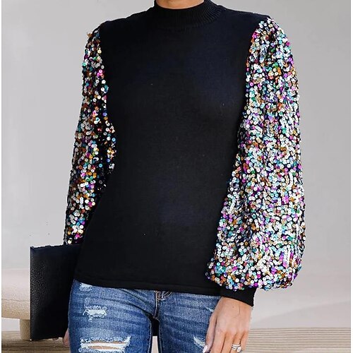 Women's Blouse Sparkly Casual Weekend Blouse Long Sleeve Sequins Patchwork Round Neck Basic Lantern Sleeve Black Gray Wine S
Women's Blouse Sparkly Casual Weekend Blouse Long Sleeve Sequins Patchwork Round Neck Basic Lantern Sleeve Black Gray Wine S