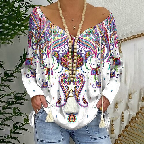 Women's Blouse Paisley Daily Weekend Blouse Shirt Long Sleeve Print V Neck Casual Streetwear White S / 3D Print
Women's Blouse Paisley Daily Weekend Blouse Shirt Long Sleeve Print V Neck Casual Streetwear White S / 3D Print