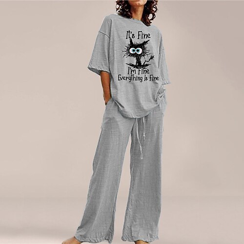 Dame Loungewear Sæt Nighty 2 Dele Dyr Kat Mode Komfort Hjem Gade Bomuldspandextrøje Rund hals Kortærmet T-shirt Bukse Forår Sommer Grå / Bogstaver
Dame Loungewear Sæt Nighty 2 Dele Dyr Kat Mode Komfort Hjem Gade Bomuldspandextrøje Rund hals Kortærmet T-shirt Bukse Forår Sommer Grå / Bogstaver