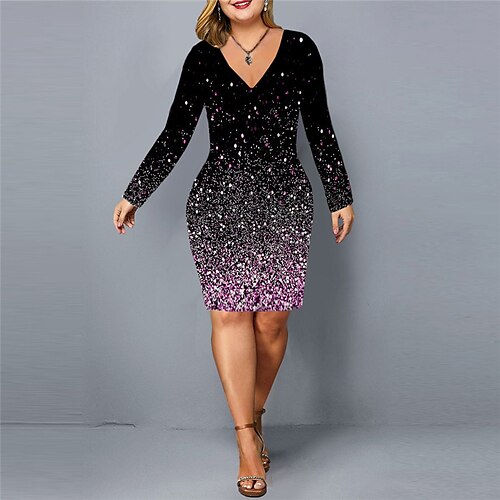 Women's Plus Size Work Dress Color Gradient V Neck Print Long Sleeve Fall Spring Stylish Work Short Mini Dress Daily Vacation Dress / 3D Print
Women's Plus Size Work Dress Color Gradient V Neck Print Long Sleeve Fall Spring Stylish Work Short Mini Dress Daily Vacation Dress / 3D Print