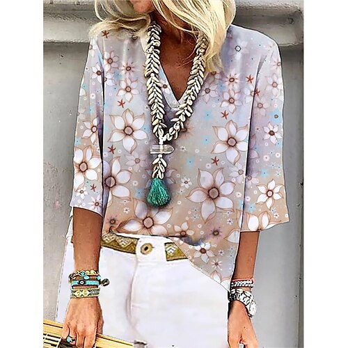 Women's Blouse Flower Casual Daily Holiday Blouse Shirt 3/4 Length Sleeve Patchwork Print V Neck Elegant Khaki S / 3D Print
Women's Blouse Flower Casual Daily Holiday Blouse Shirt 3/4 Length Sleeve Patchwork Print V Neck Elegant Khaki S / 3D Print