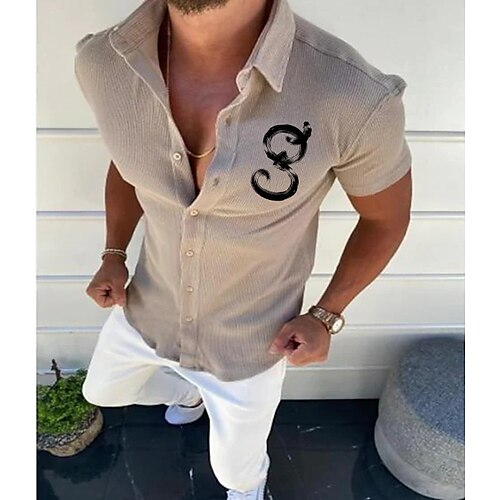 Men's Shirt Solid Color Letter Turndown Standing Collar White Black Blue Khaki Half Sleeve Outdoor Street Button-Down Print Tops Fashion Designer Casual Breathable / Summer / Spring / Summer
Men's Shirt Solid Color Letter Turndown Standing Collar White Black Blue Khaki Half Sleeve Outdoor Street Button-Down Print Tops Fashion Designer Casual Breathable / Summer / Spring / Summer