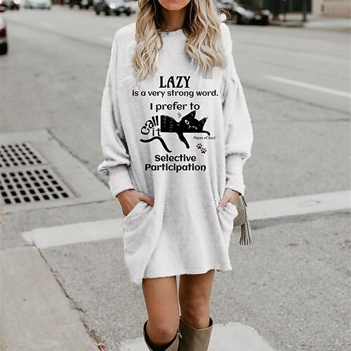 Women's Hoodie Dress Shift Dress Short Mini Dress White Black Long Sleeve Cat Letter Animal Pocket Print Fall Winter Hooded Casual Loose 2022 S M L XL XXL 3XL
Women's Hoodie Dress Shift Dress Short Mini Dress White Black Long Sleeve Cat Letter Animal Pocket Print Fall Winter Hooded Casual Loose 2022 S M L XL XXL 3XL