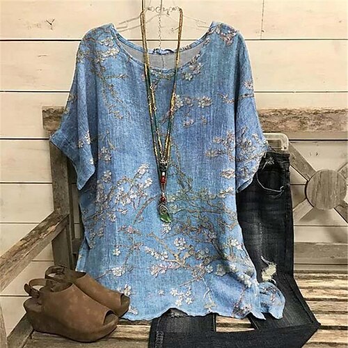 Women's Plus Size Curve Tops Blouse Shirt Floral Print Short Sleeve Crewneck Streetwear Daily Vacation Polyester Fall Spring Green Blue
Women's Plus Size Curve Tops Blouse Shirt Floral Print Short Sleeve Crewneck Streetwear Daily Vacation Polyester Fall Spring Green Blue