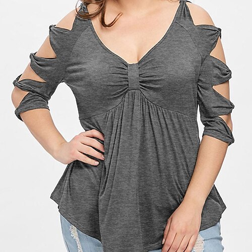 Women's Plus Size Tops T shirt Tee Plain Cut Out Half Sleeve V Neck Streetwear Daily Going out Polyester Fall Winter Black Gray
Women's Plus Size Tops T shirt Tee Plain Cut Out Half Sleeve V Neck Streetwear Daily Going out Polyester Fall Winter Black Gray