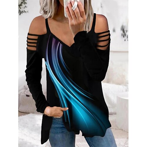Women's T shirt Tee Black Graphic Cut Out Cold Shoulder Long Sleeve Casual Weekend Basic V Neck Regular Cotton S
Women's T shirt Tee Black Graphic Cut Out Cold Shoulder Long Sleeve Casual Weekend Basic V Neck Regular Cotton S