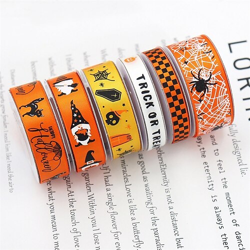 6 Colors 4.5Yard Halloween Pumpkin Bat Spider Silk Ribbon for Gift Decoration Party 7/8 Inch Width 6 Roll
6 Colors 4.5Yard Halloween Pumpkin Bat Spider Silk Ribbon for Gift Decoration Party 7/8 Inch Width 6 Roll