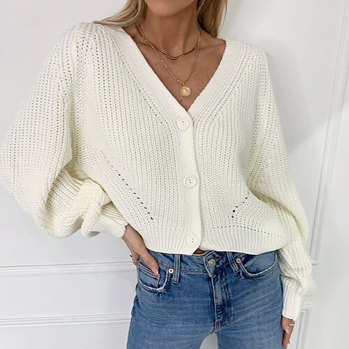 Women's Cardigan Sweater Jumper Crochet Knit Knitted Pure Color V Neck Stylish Casual Daily Going out Fall Winter White Black S M L / Long Sleeve
Women's Cardigan Sweater Jumper Crochet Knit Knitted Pure Color V Neck Stylish Casual Daily Going out Fall Winter White Black S M L / Long Sleeve