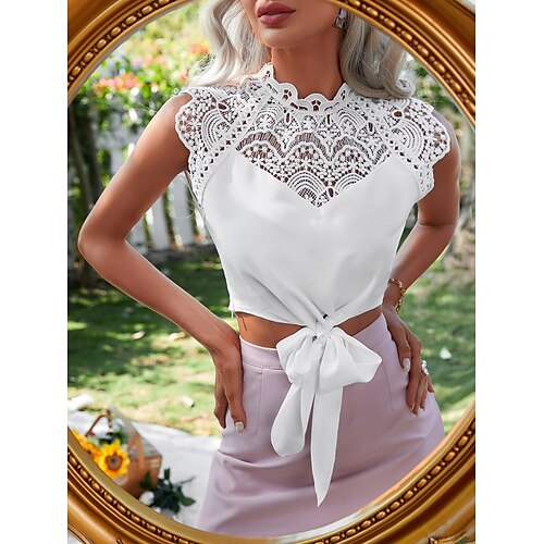 Women's Blouse Plain Going out Weekend Blouse Sleeveless Lace High Neck White S
Women's Blouse Plain Going out Weekend Blouse Sleeveless Lace High Neck White S