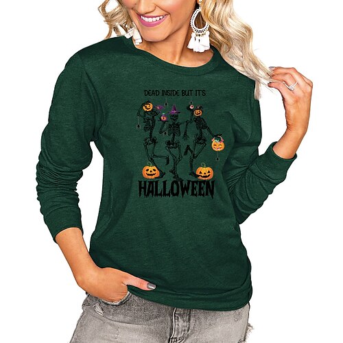 Women's T shirt Tee Graphic Skull Pumpkin Halloween Casual Daily T shirt Tee Long Sleeve Print Round Neck Halloween Green Blue Yellow S
Women's T shirt Tee Graphic Skull Pumpkin Halloween Casual Daily T shirt Tee Long Sleeve Print Round Neck Halloween Green Blue Yellow S