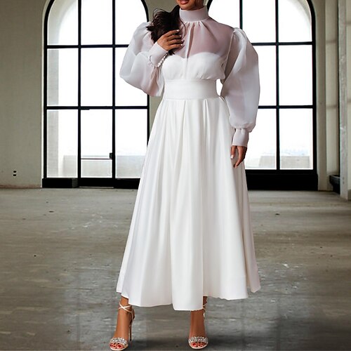 Two Piece A-Line Wedding Dresses High Neck Strapless Tea Length Organza Satin Sleeveless Simple Sexy Little White Dress Backless with Bow(s) 2022
Two Piece A-Line Wedding Dresses High Neck Strapless Tea Length Organza Satin Sleeveless Simple Sexy Little White Dress Backless with Bow(s) 2022