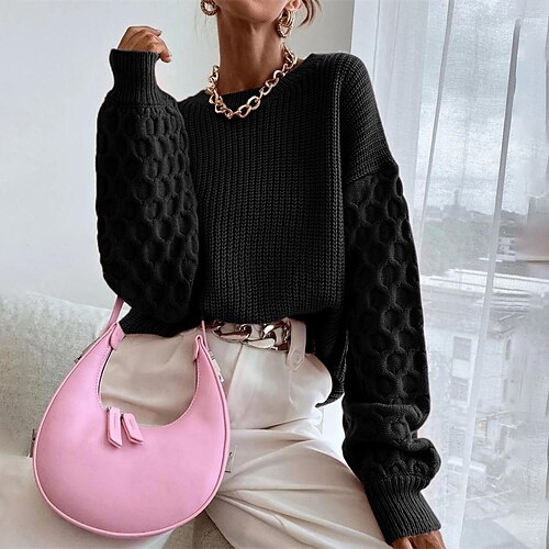 Women's Pullover Jumper Ribbed Knit Knitted Solid Color Crew Neck Stylish Casual Daily Date Fall Winter Black Blue S M L / Long Sleeve
Women's Pullover Jumper Ribbed Knit Knitted Solid Color Crew Neck Stylish Casual Daily Date Fall Winter Black Blue S M L / Long Sleeve