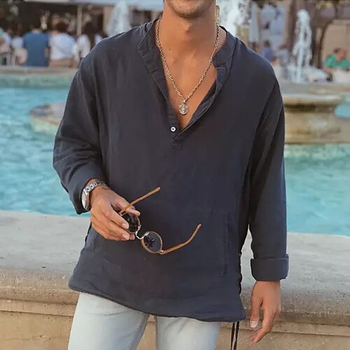 Men's Casual Shirt Solid Color Stand Collar Navy Blue Street Daily Long Sleeve Button-Down Clothing Apparel Casual Comfortable / Beach
Men's Casual Shirt Solid Color Stand Collar Navy Blue Street Daily Long Sleeve Button-Down Clothing Apparel Casual Comfortable / Beach