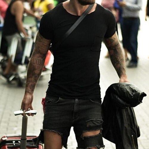 Men's T shirt Tee Solid Color Round Neck Black Short Sleeve Street Daily Tops Casual Comfortable / Summer / Spring / Summer
Men's T shirt Tee Solid Color Round Neck Black Short Sleeve Street Daily Tops Casual Comfortable / Summer / Spring / Summer