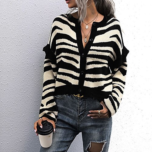 Women's Cardigan Sweater Jumper Ribbed Knit Knitted Button Striped Crew Neck Stylish Casual Daily Going out Fall Winter Black S M L / Long Sleeve
Women's Cardigan Sweater Jumper Ribbed Knit Knitted Button Striped Crew Neck Stylish Casual Daily Going out Fall Winter Black S M L / Long Sleeve