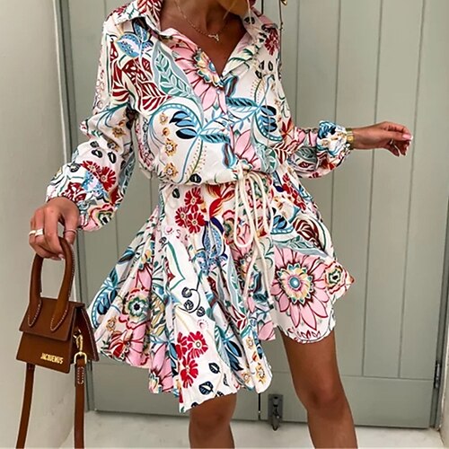 Women's Shirt Dress Short Mini Dress printing Long Sleeve Floral Lace up Button Print Fall Winter Shirt Collar Stylish Fashion 2022 S M L XL 2XL
Women's Shirt Dress Short Mini Dress printing Long Sleeve Floral Lace up Button Print Fall Winter Shirt Collar Stylish Fashion 2022 S M L XL 2XL