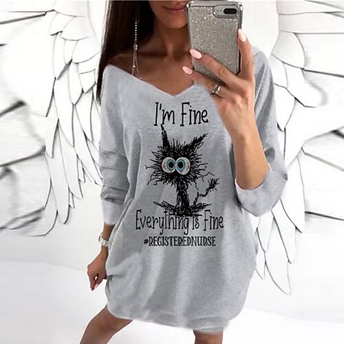 Women's Casual Dress Bodycon Short Mini Dress Gray 3/4 Length Sleeve Cat Letter Animal Print Fall Winter V Neck Casual Vacation Loose 2022 S M L XL XXL 3XL
Women's Casual Dress Bodycon Short Mini Dress Gray 3/4 Length Sleeve Cat Letter Animal Print Fall Winter V Neck Casual Vacation Loose 2022 S M L XL XXL 3XL