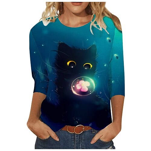 Women's T shirt Tee Graphic Casual Weekend T shirt Tee Long Sleeve Print Round Neck Basic Green White Blue S / 3D Print
Women's T shirt Tee Graphic Casual Weekend T shirt Tee Long Sleeve Print Round Neck Basic Green White Blue S / 3D Print