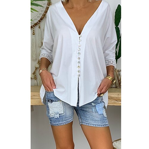 Women's Blouse Plain Daily Weekend Blouse Shirt 3/4 Length Sleeve Button V Neck Casual Streetwear White Black Blue S
Women's Blouse Plain Daily Weekend Blouse Shirt 3/4 Length Sleeve Button V Neck Casual Streetwear White Black Blue S