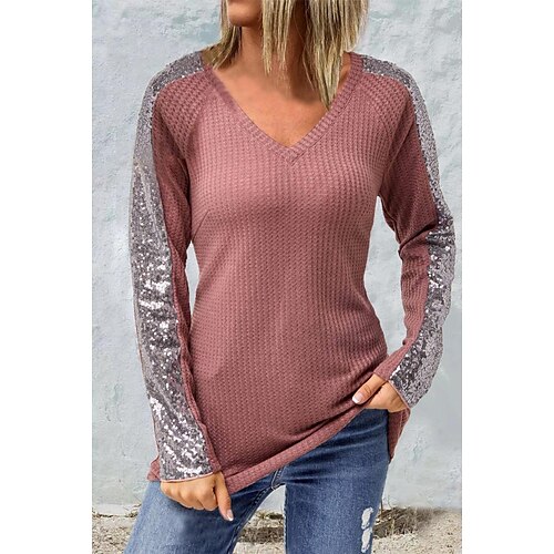 Women's T shirt Tee Black Red Grey Color Block Sequins Patchwork Long Sleeve Daily Basic V Neck Regular S
Women's T shirt Tee Black Red Grey Color Block Sequins Patchwork Long Sleeve Daily Basic V Neck Regular S