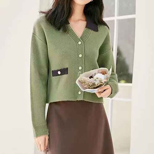 Women's Cardigan Sweater Jumper Ribbed Knit Cropped Knitted Button Color Block Shirt Collar Stylish Casual Daily Going out Fall Winter Green Beige One-Size / Long Sleeve / Regular Fit
Women's Cardigan Sweater Jumper Ribbed Knit Cropped Knitted Button Color Block Shirt Collar Stylish Casual Daily Going out Fall Winter Green Beige One-Size / Long Sleeve / Regular Fit