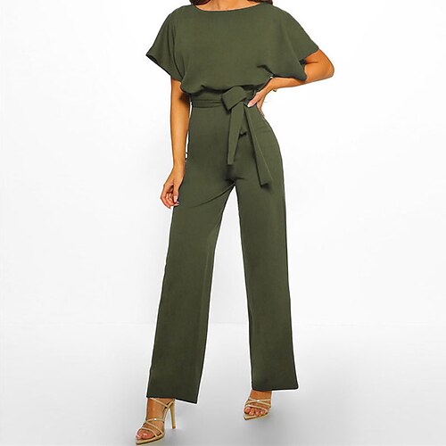 Women's Jumpsuit High Waist Lace up Solid Color Crew Neck Ordinary Daily Going out Regular Fit Short Sleeve Green Black Blue S M L Spring
Women's Jumpsuit High Waist Lace up Solid Color Crew Neck Ordinary Daily Going out Regular Fit Short Sleeve Green Black Blue S M L Spring