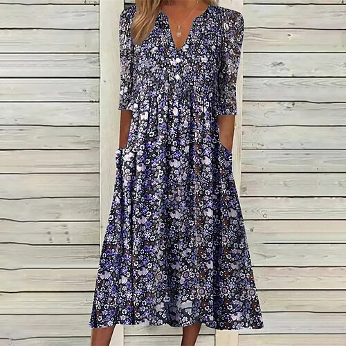 Women's A Line Dress Midi Dress Purple Yellow Half Sleeve Floral Ruched Pocket Print Fall Summer V Neck Stylish Casual 2022 S M L XL XXL
Women's A Line Dress Midi Dress Purple Yellow Half Sleeve Floral Ruched Pocket Print Fall Summer V Neck Stylish Casual 2022 S M L XL XXL