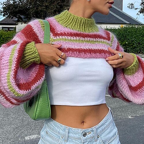 Women's Shrug Jumper Crochet Knit Knitted Striped Crew Neck Shrugs Stylish Daily Holiday Fall Winter Rainbow S M L / Long Sleeve / Casual / Regular Fit / Going out
Women's Shrug Jumper Crochet Knit Knitted Striped Crew Neck Shrugs Stylish Daily Holiday Fall Winter Rainbow S M L / Long Sleeve / Casual / Regular Fit / Going out