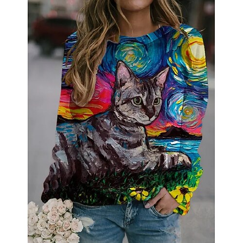Women's Sweatshirt Pullover Casual Retro Print Blue Graphic Cat Daily Wear Crewneck Long Sleeve S M L XL 2XL 3XL
Women's Sweatshirt Pullover Casual Retro Print Blue Graphic Cat Daily Wear Crewneck Long Sleeve S M L XL 2XL 3XL