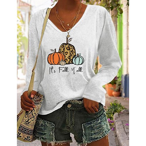Women's T shirt Tee Green Blue Gray Leopard Pumpkin Print Long Sleeve Sports Weekend Basic Halloween V Neck Regular Cotton Painting S
Women's T shirt Tee Green Blue Gray Leopard Pumpkin Print Long Sleeve Sports Weekend Basic Halloween V Neck Regular Cotton Painting S
