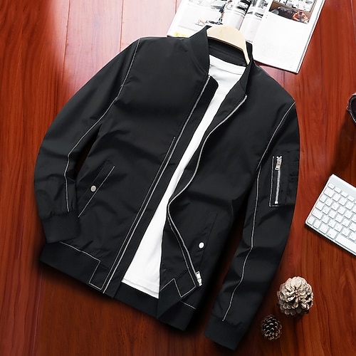Men's Bomber Jacket Windproof Warm School Street Daily Zipper Stand Collar Casual Casual Daily Comfortable Jacket Outerwear Pure Color Pocket Black
Men's Bomber Jacket Windproof Warm School Street Daily Zipper Stand Collar Casual Casual Daily Comfortable Jacket Outerwear Pure Color Pocket Black
