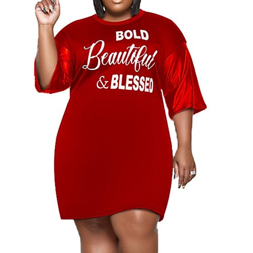 Women's Plus Size Casual Dress Letter Crew Neck Print Half Sleeve Fall Spring Casual Knee Length Dress Daily Sports Dress / T Shirt Dress Tee Dress
Women's Plus Size Casual Dress Letter Crew Neck Print Half Sleeve Fall Spring Casual Knee Length Dress Daily Sports Dress / T Shirt Dress Tee Dress