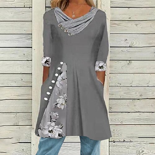 Women's T shirt Tee Floral Casual Weekend Floral Painting T shirt Tee 3/4 Length Sleeve Button Print V Neck Basic Gray S / 3D Print
Women's T shirt Tee Floral Casual Weekend Floral Painting T shirt Tee 3/4 Length Sleeve Button Print V Neck Basic Gray S / 3D Print