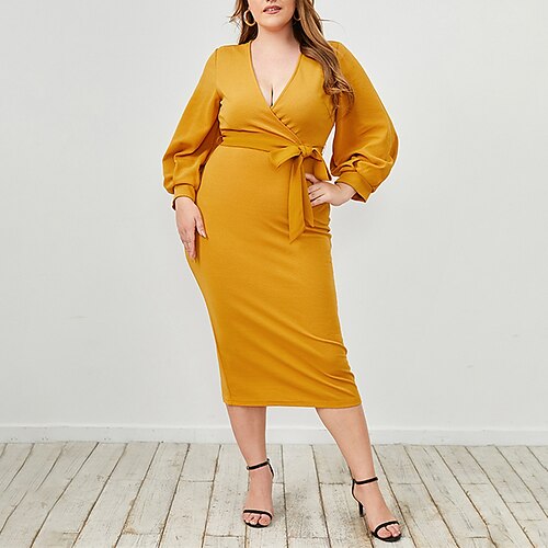 Women's Plus Size Work Dress Solid Color V Neck Long Sleeve Fall Winter Work Midi Dress Daily Vacation Dress
Women's Plus Size Work Dress Solid Color V Neck Long Sleeve Fall Winter Work Midi Dress Daily Vacation Dress